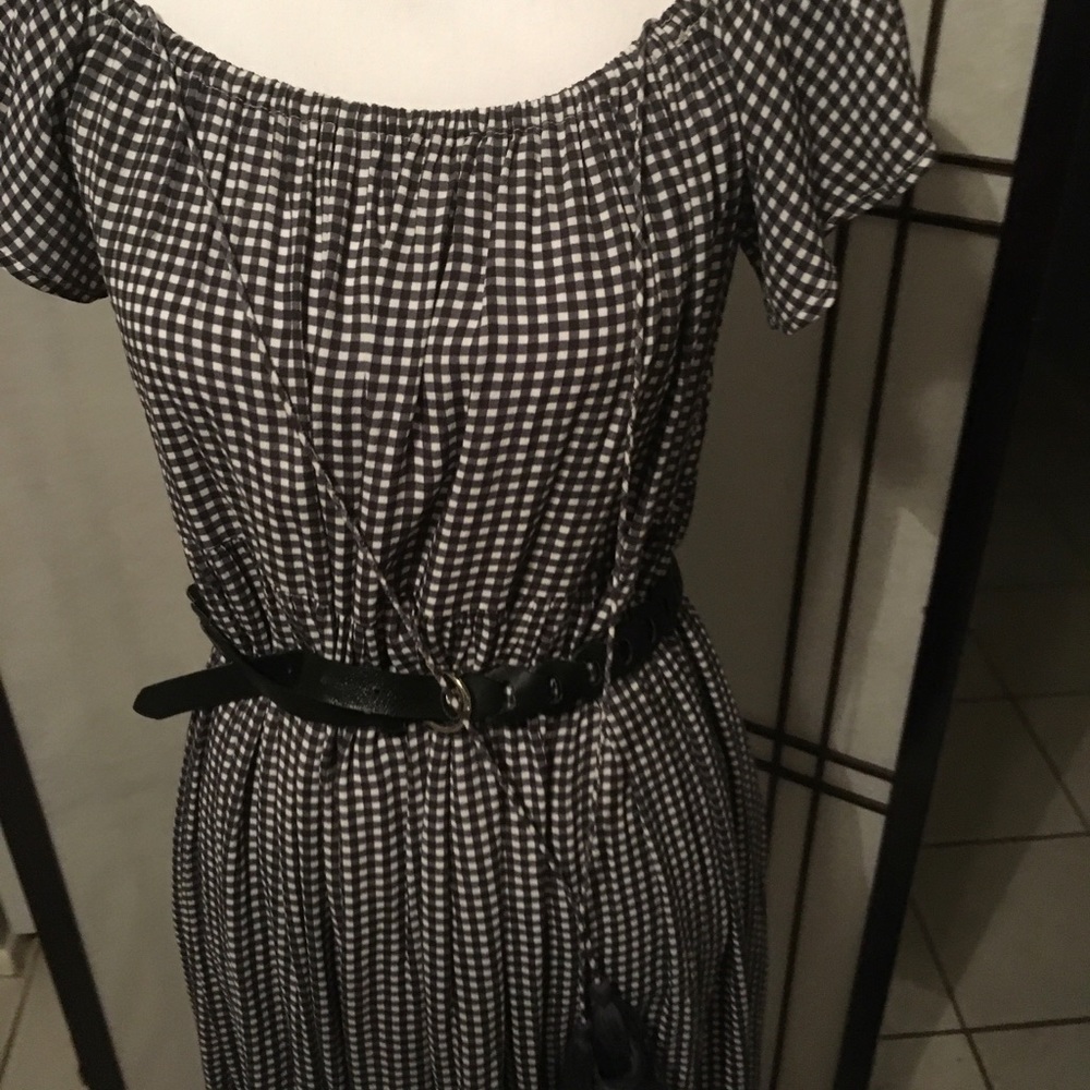 Gingham off the shoulder dress